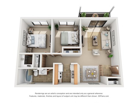 Floor plan for 2 beds, 1 bath, 900 sqft